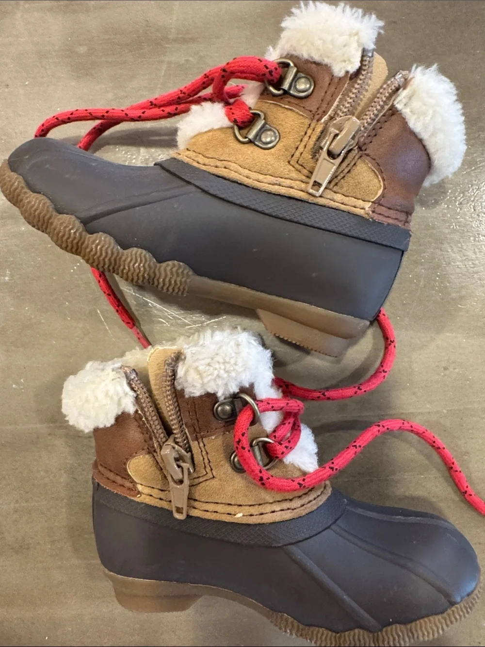 Sperry Infant/Toddler Alpine Saltwater Jr. Duck Boots in Brown, Tan and Red